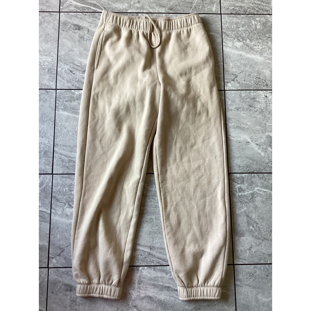 Zella Womens Tan Beige Fleece Jogger Sweatpants Size Small Drawstring Pockets